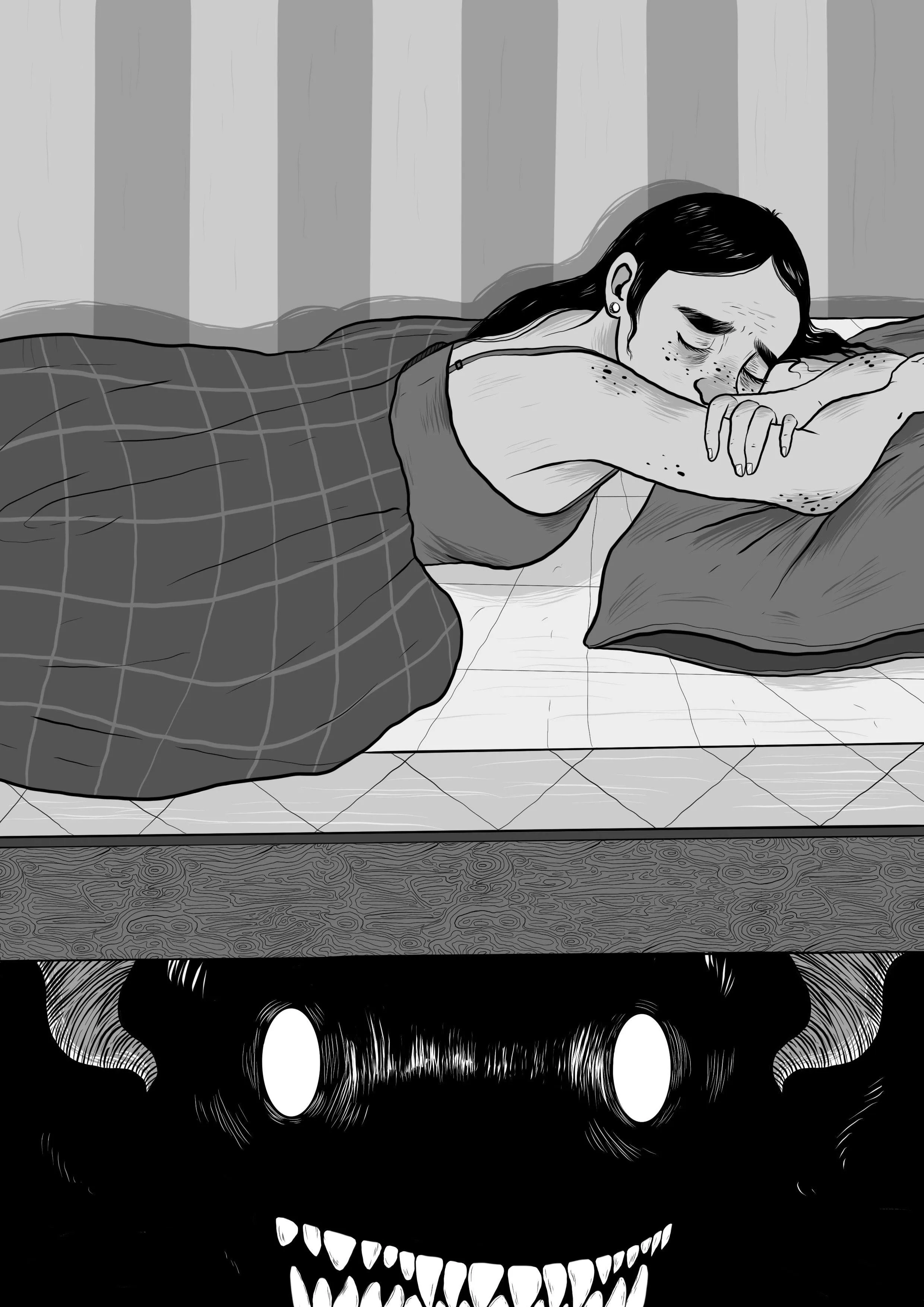 A sleeping girl and a monster