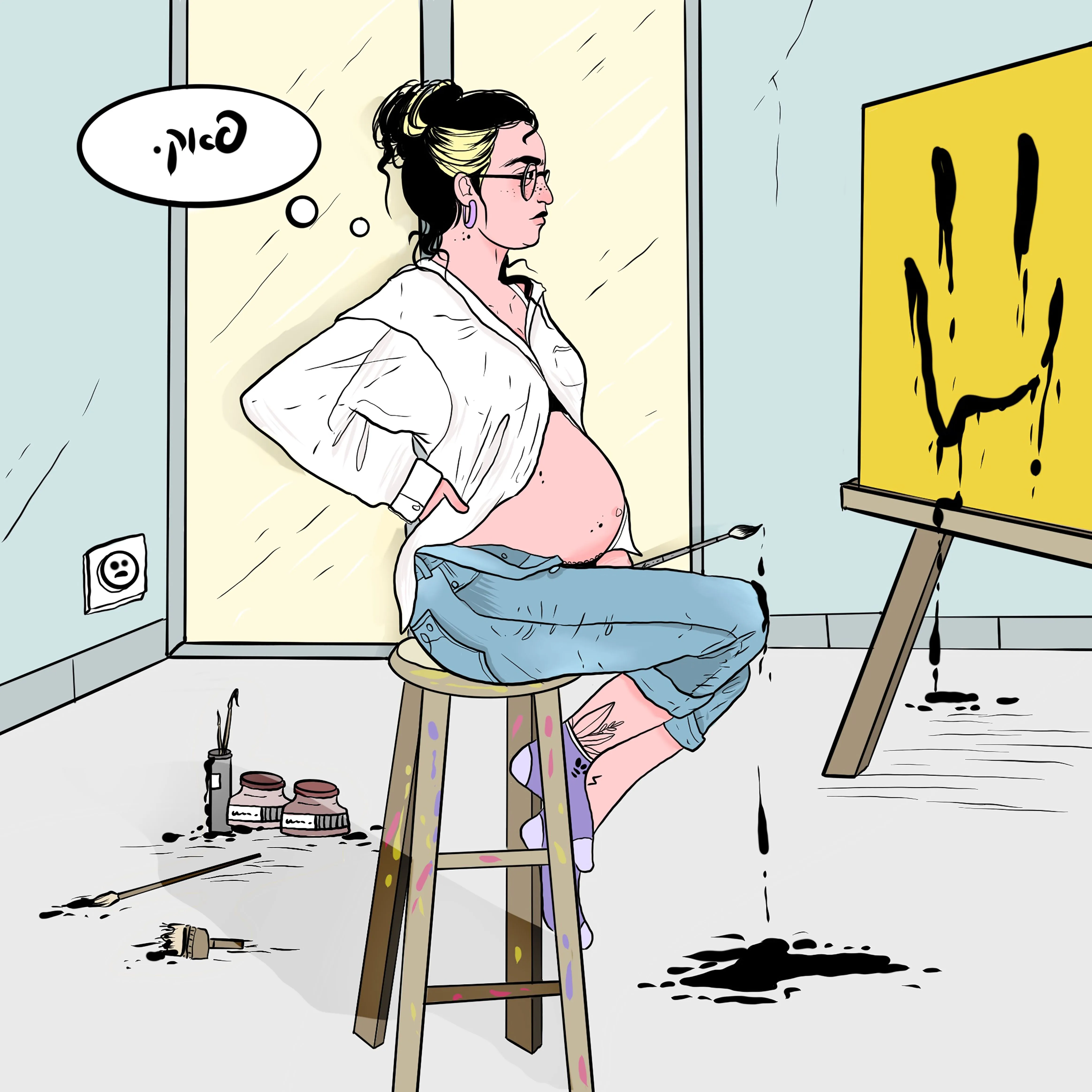 A pregnant woman drawing