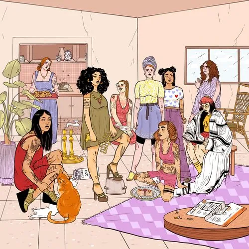 A collection of women in a room