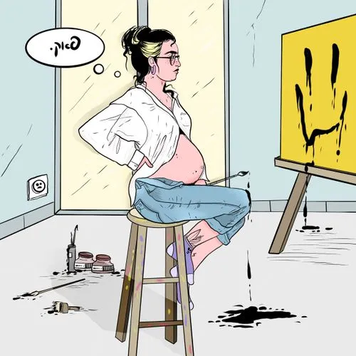 A pregnant woman drawing