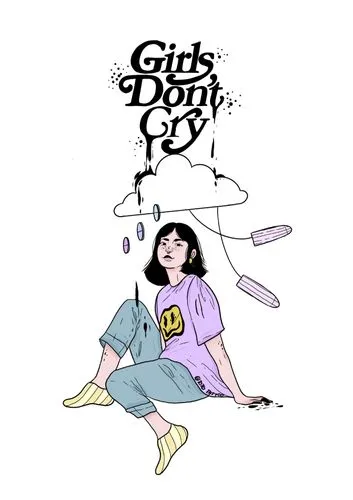 A girl sitting with a cloud and text